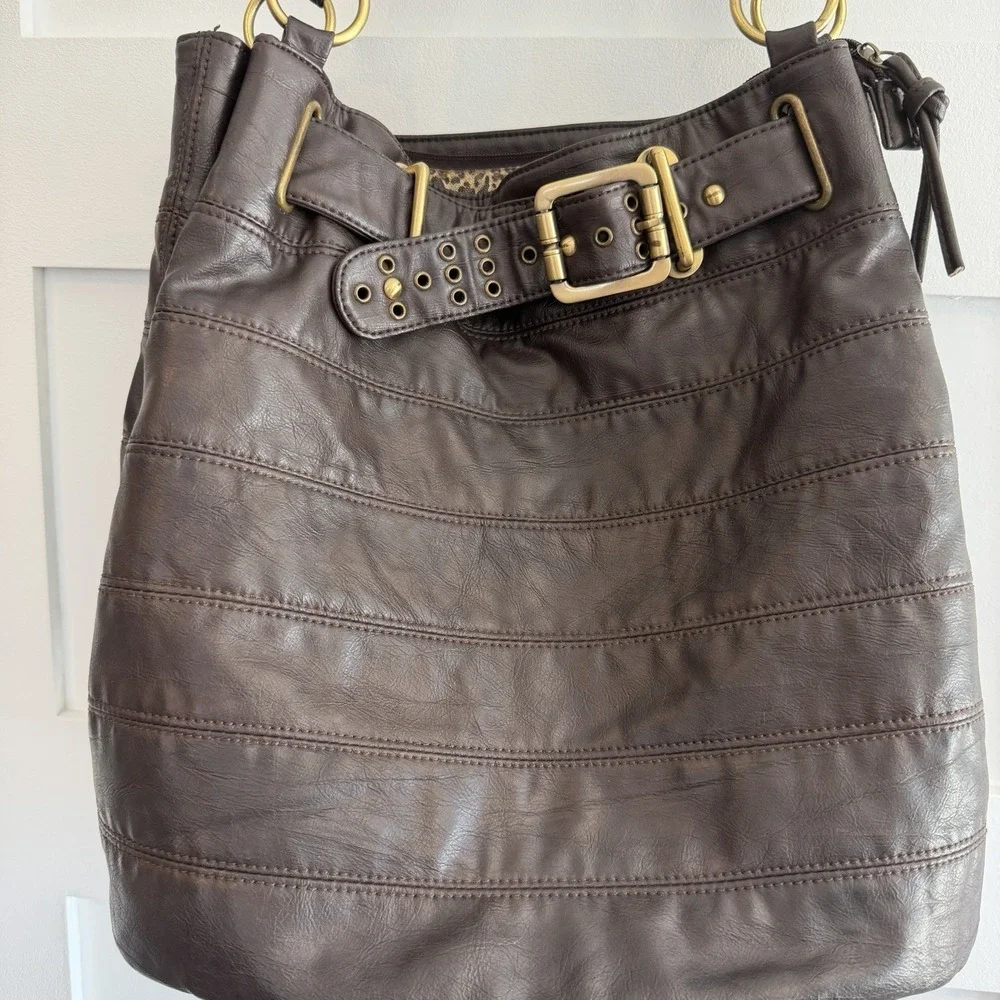 Brown Leather Hobo Bag Purse Large Handbag‎ Gold Hardware Boho Hippie Peasant